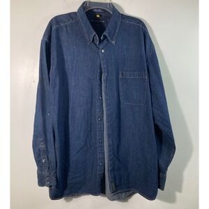 Mens Vintage Tommy Hilfiger Indigo Denim Button Shirt Long Sleeve Cotton‎ XL